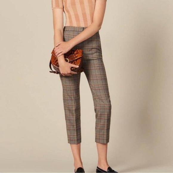 Sandro Plaid Ankle Pants - Brown and Gray - Picture 1 of 16